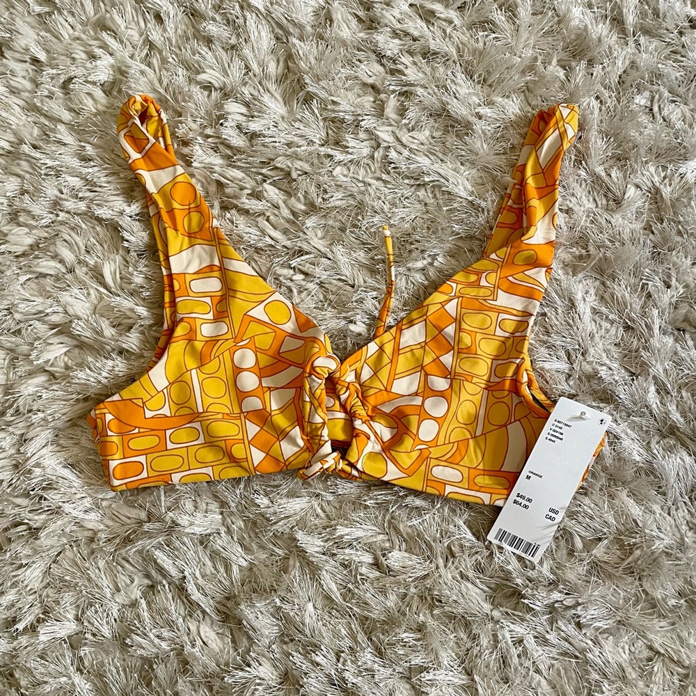Urban Outfitters Yellow Orange Pattern Sporty Bikini Top Lace Front - Size M
